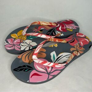 Vera Bradley Womens Flip Flops Coastal Paradise  gray pink floral Medium 7/8